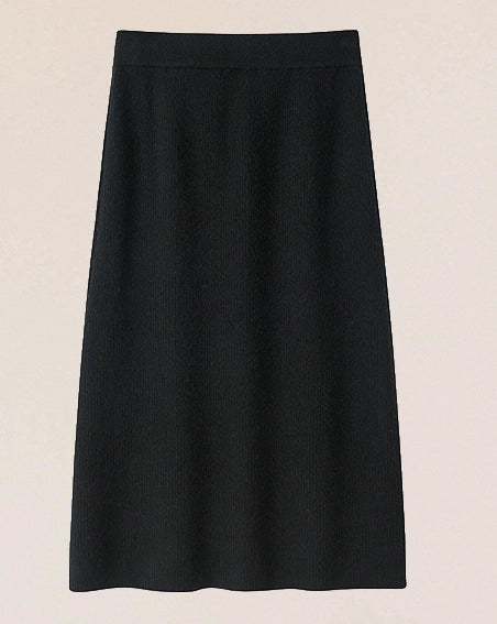 VIONIS-XY-100-percent-inner-mongolian-cashmere-black-ribbed-skirt-minimalist-back-view