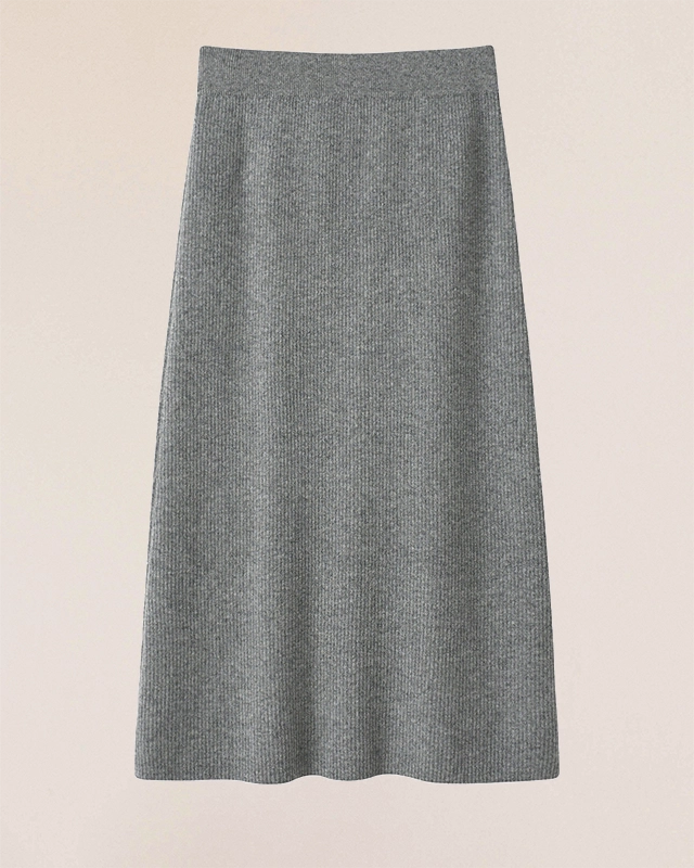 VIONIS-XY-100-percent-inner-mongolian-cashmere-grey-ribbed-skirt-minimalist-back-design heather grey