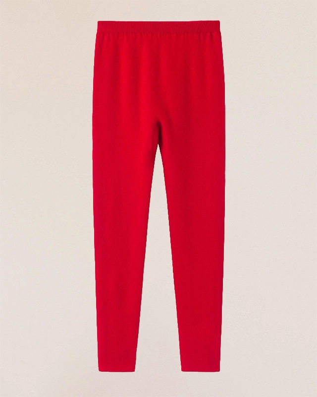 Scarlet VIONIS·XY cashmere leggings made from pure Mongolian cashmere, soft stretch and bold refined color