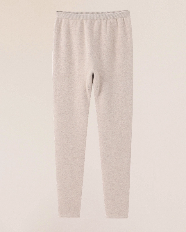 Rose beige VIONIS·XY cashmere leggings crafted from premium Mongolian cashmere, gentle warmth and smooth drape