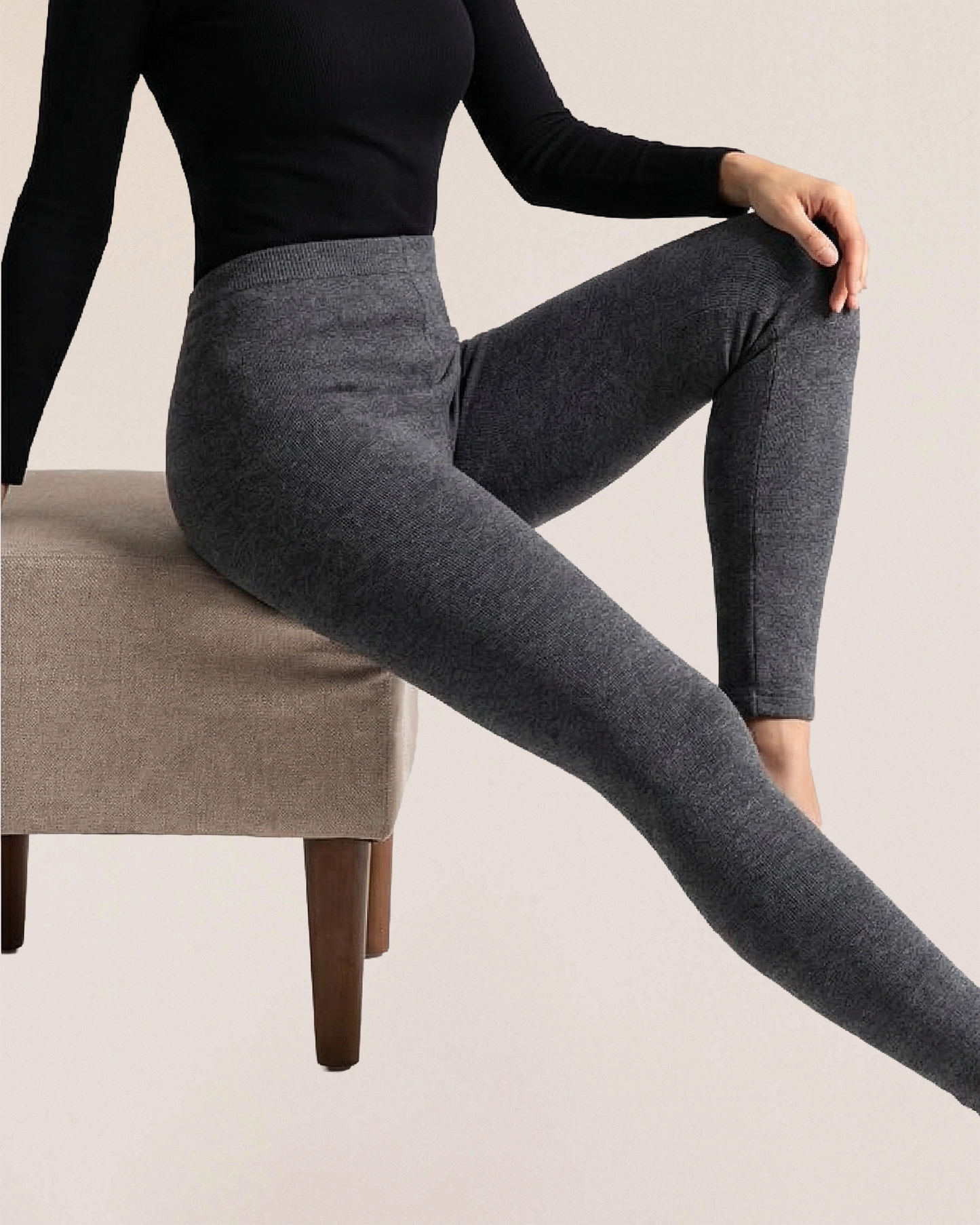 VIONIS·XY charcoal grey cashmere leggings, premium Mongolian cashmere with smooth texture for layering or lounging 2