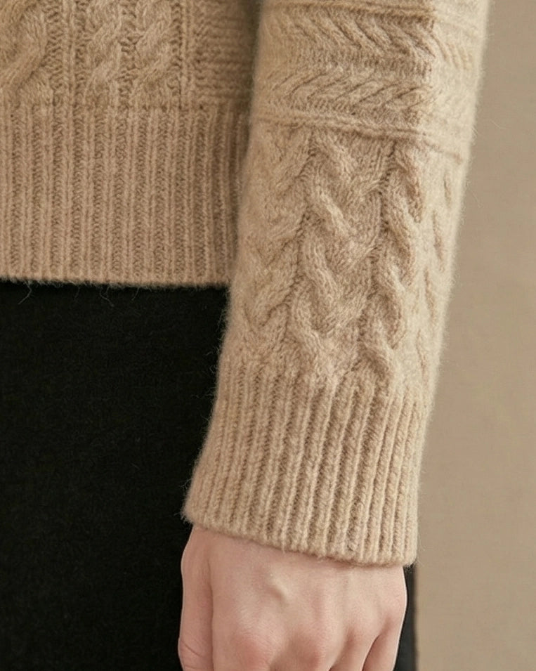 VIONIS·XY ribbed cuff detail of oatmeal turtleneck sweater, soft and dense 320g 100% Inner Mongolia cashmere