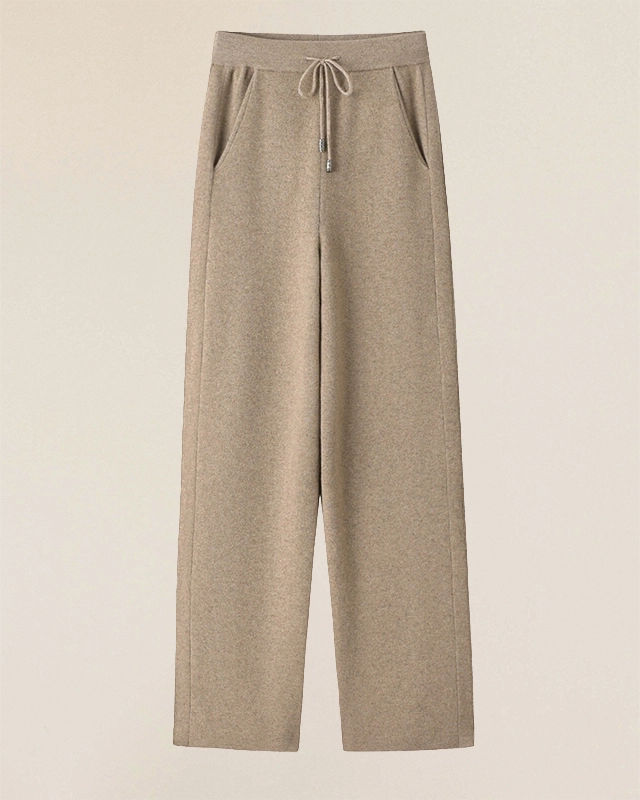 Vionis·XY oatmeal cashmere trousers made from 100% Inner Mongolia cashmere, ultra-heavyweight 510g fabric with structured silhouette