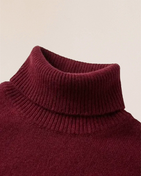 Close-up of VIONIS·XY 100% Inner Mongolia Cashmere high-neck in Bordeaux
【领口】