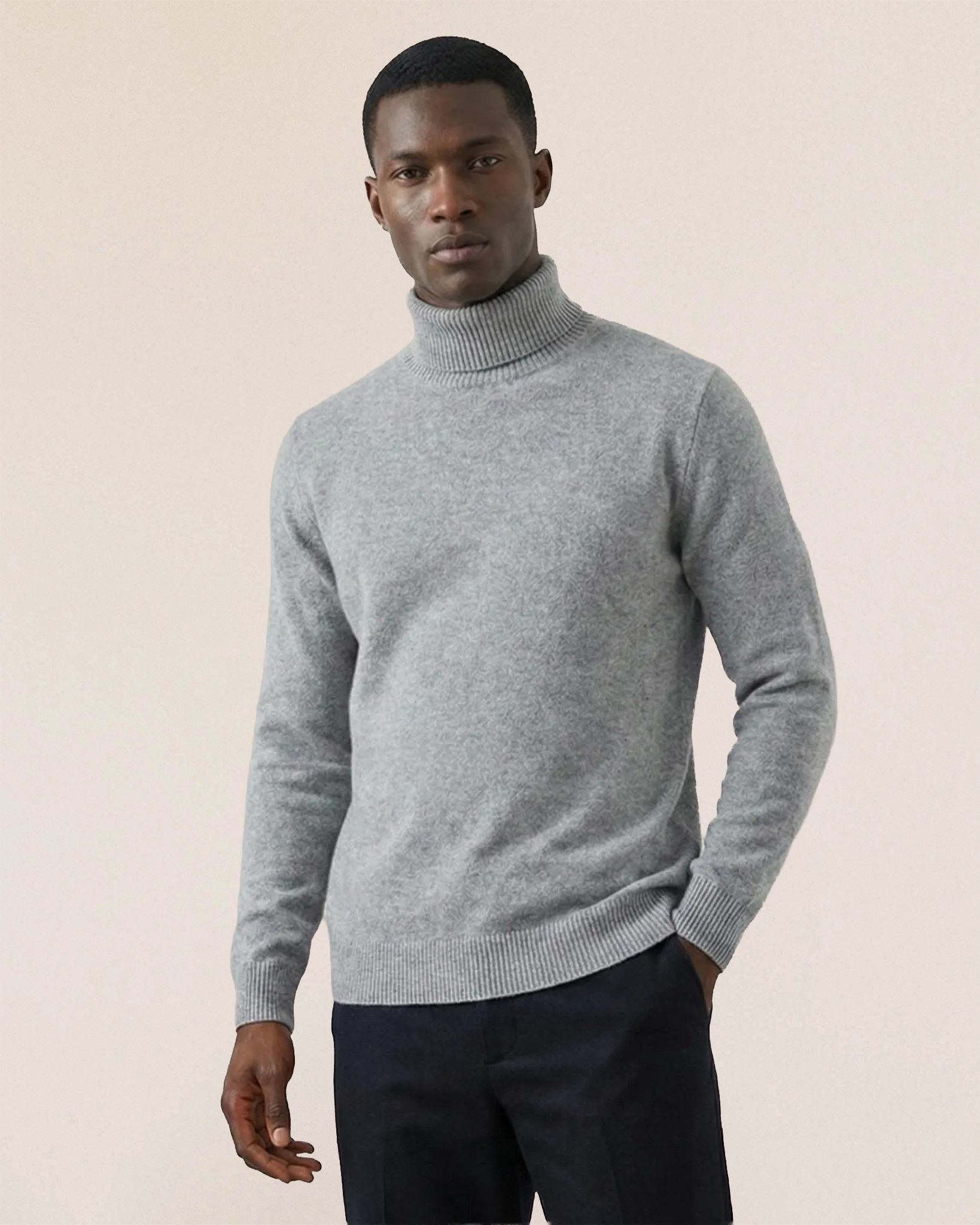 VIONIS·XY 280g 100% Inner Mongolia Cashmere crew neck sweater in Charcoal Grey, front view with modern tailored silhouette