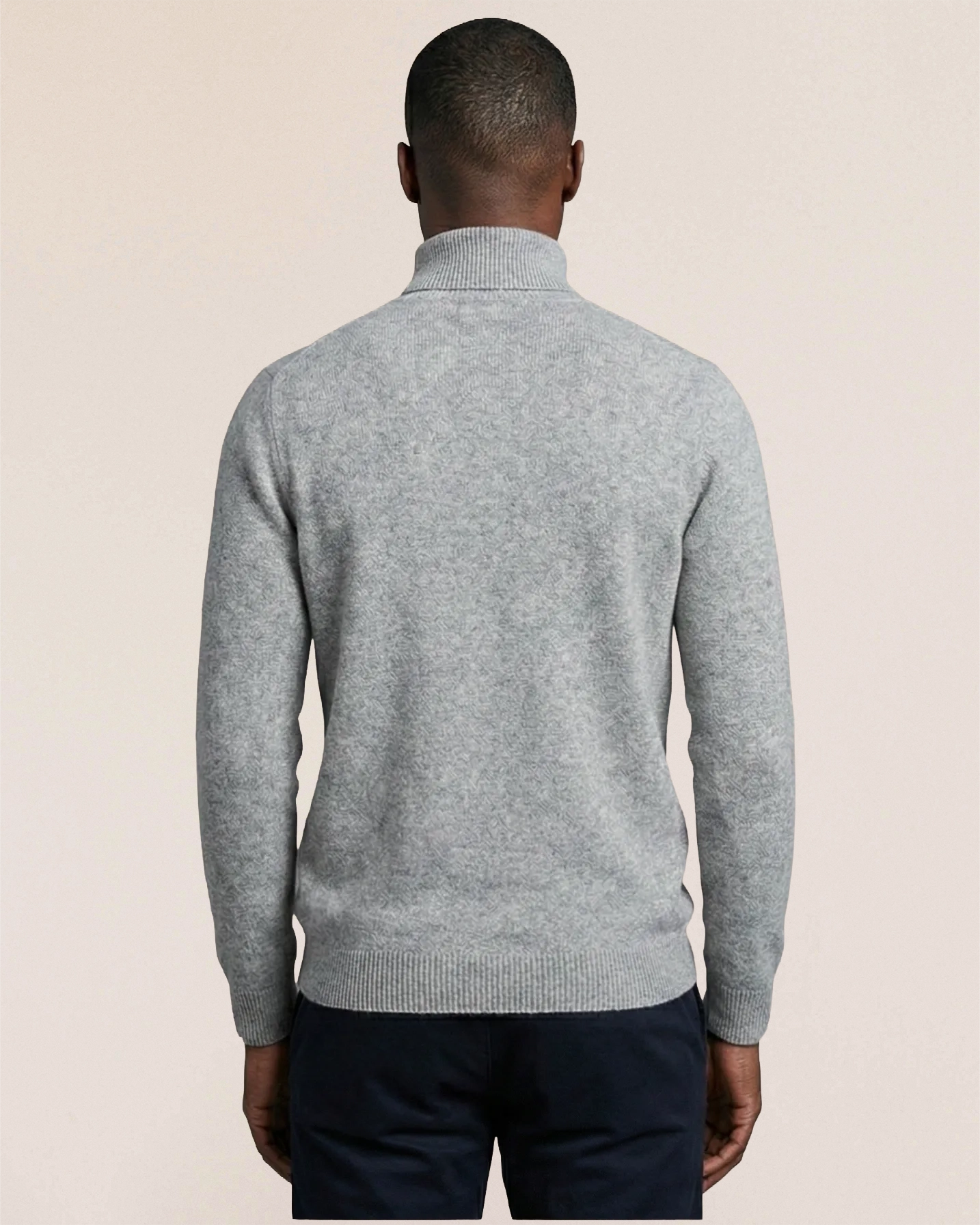 Back view of VIONIS·XY 100% Inner Mongolia Cashmere sweater in Heather Grey