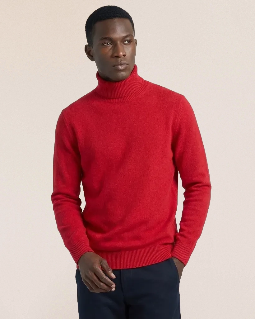 VIONIS·XY 100% Inner Mongolia Cashmere turtleneck sweater in Scarlet, front view