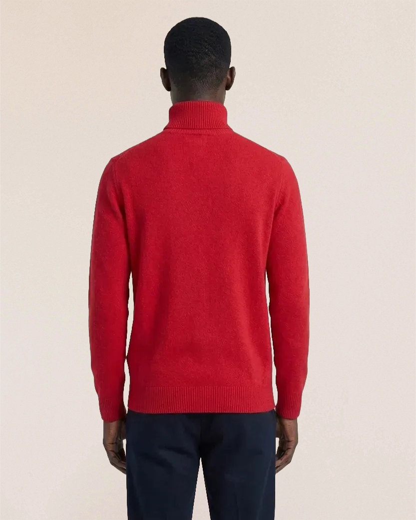 Back view of VIONIS·XY 100% Inner Mongolia Cashmere sweater in Scarlet