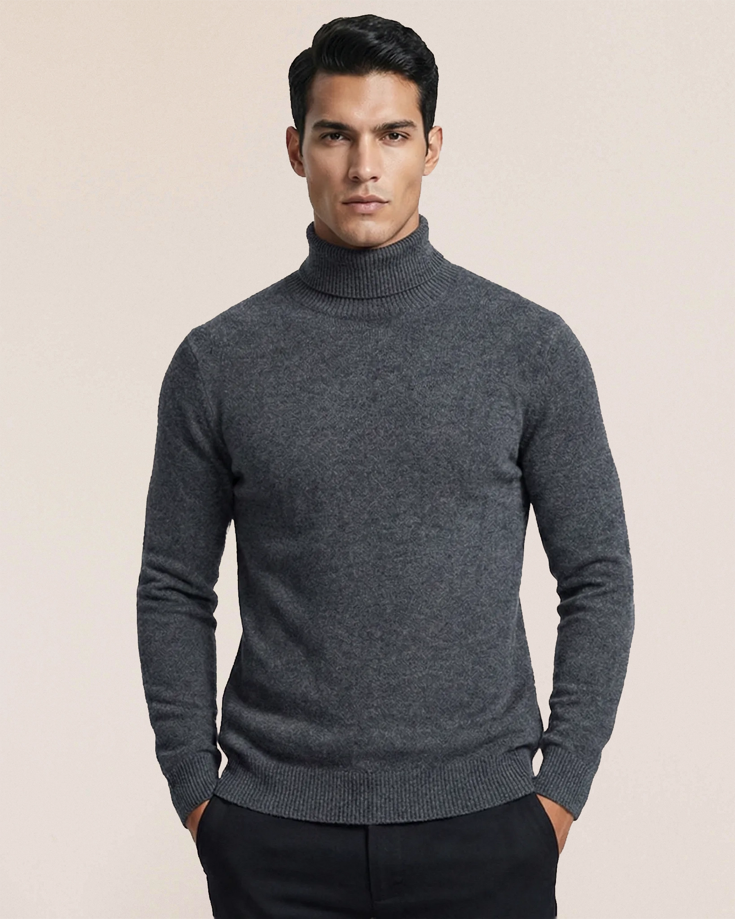 VIONIS·XY 280g 100% Inner Mongolia Cashmere crew neck sweater in Charcoal Grey, front view
