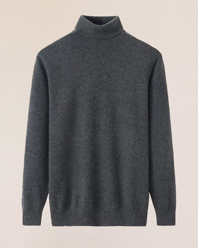 VIONIS·XY 100% Inner Mongolia Cashmere turtleneck flat lay in Charcoal Grey
