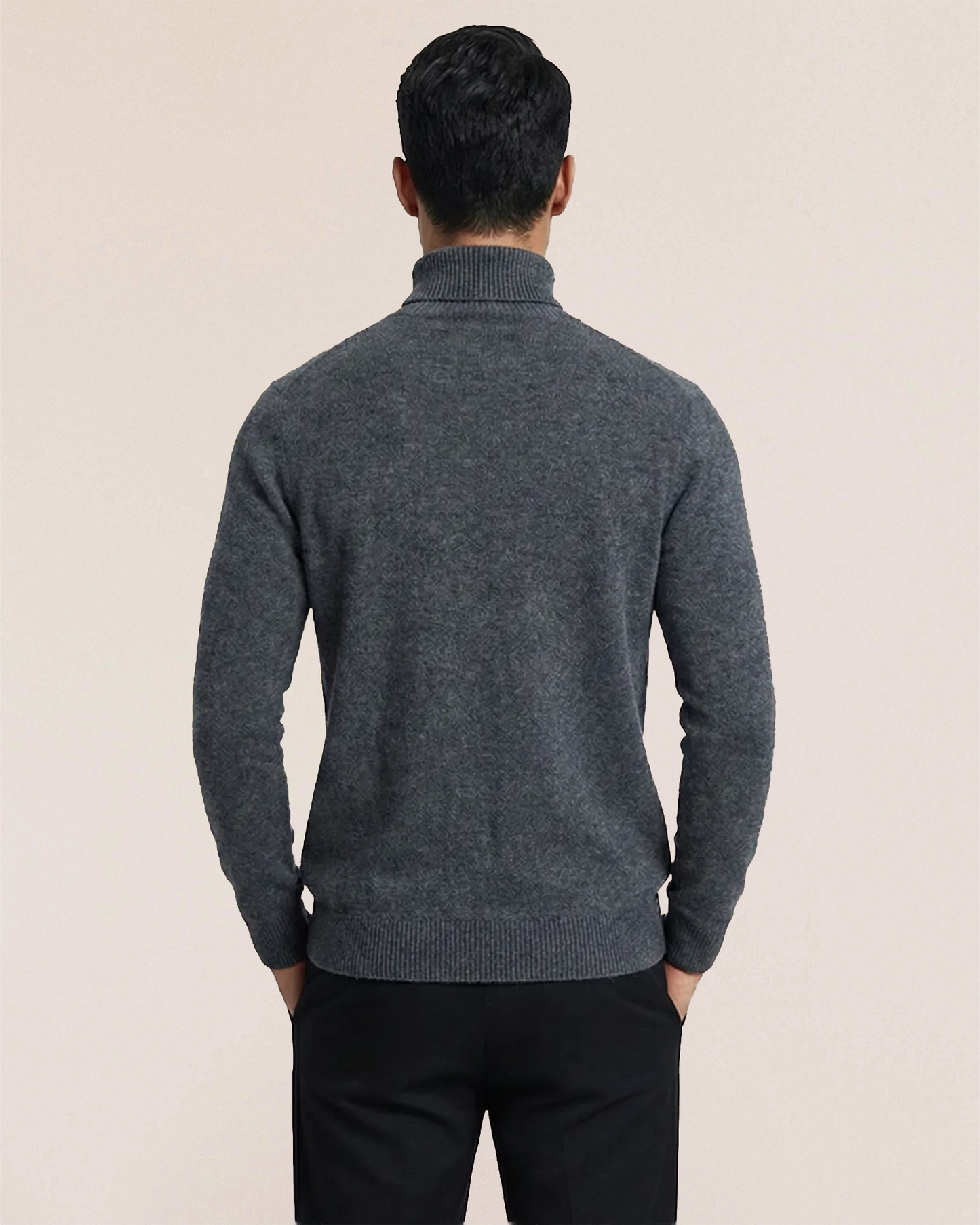 Back view of VIONIS·XY 100% Inner Mongolia Cashmere knit in Charcoal Grey