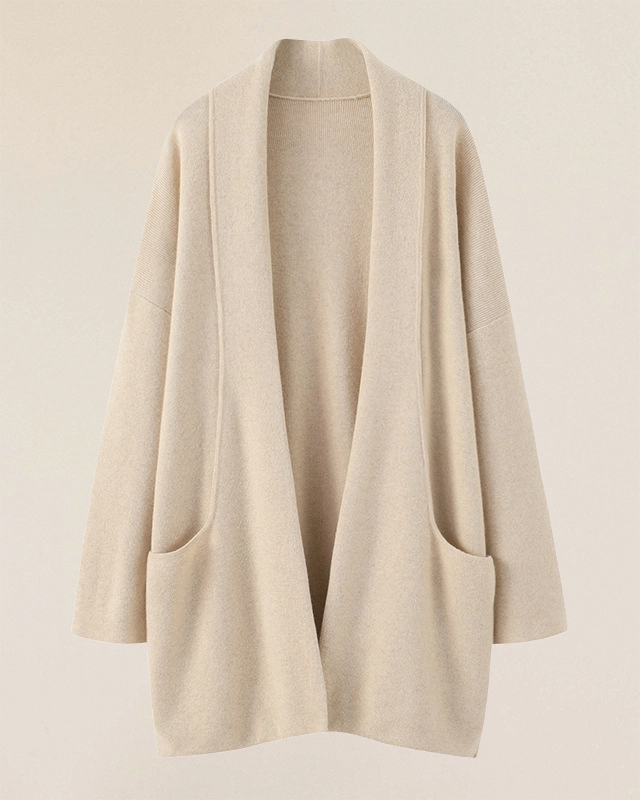 VIONIS·XY 650g Pure Cashmere Cardigan Flat Lay Front Ecru