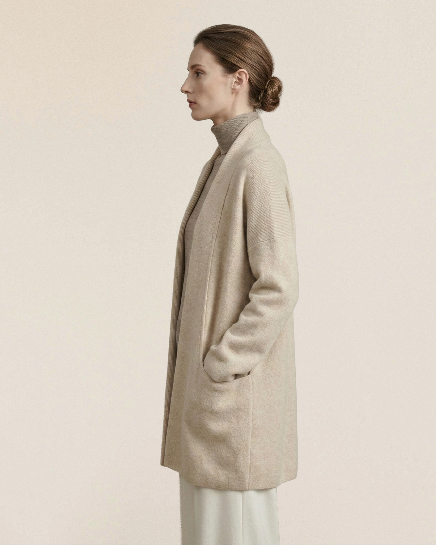 VIONIS·XY 650g Cashmere Cardigan Ecru Back View on Model