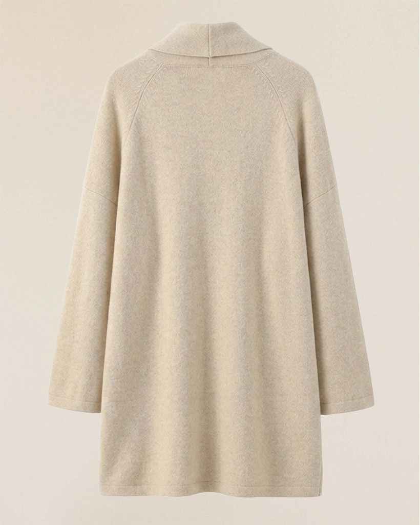 VIONIS·XY Ecru Open Front Cashmere Long Cardigan Full Flat Lay