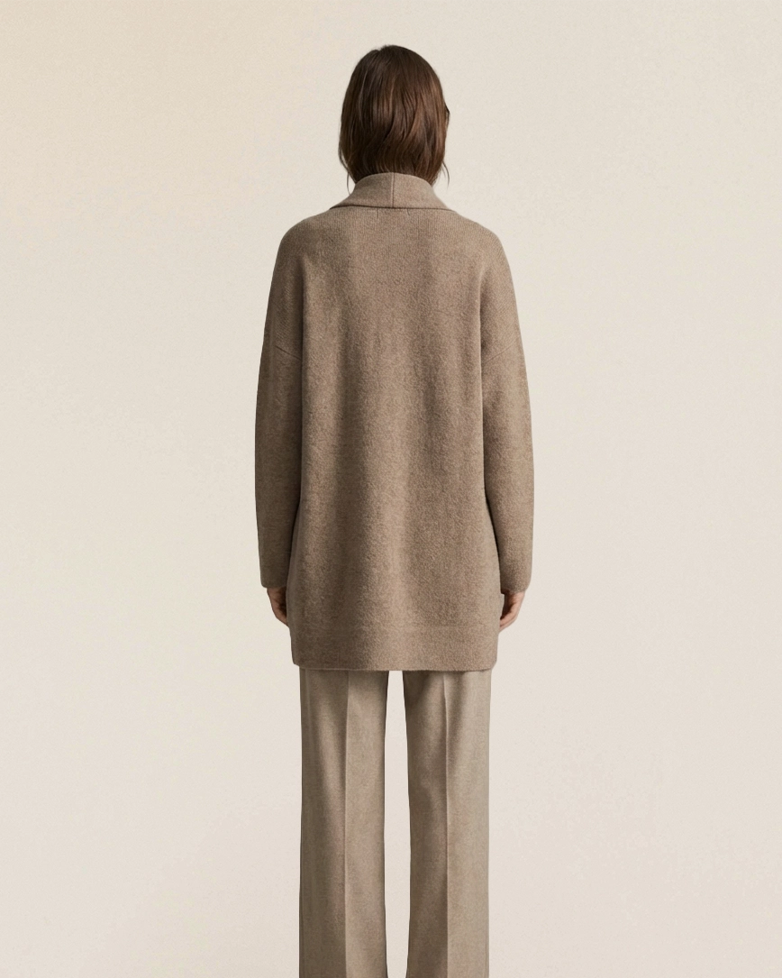 VIONIS·XY 650g Cashmere Cardigan Oatmeal Back View on Model