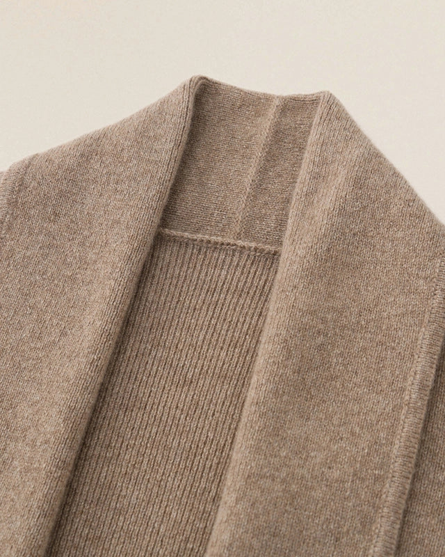 VIONIS·XY Shawl Collar Detail 650g 100% Cashmere Cardigan Oatmeal