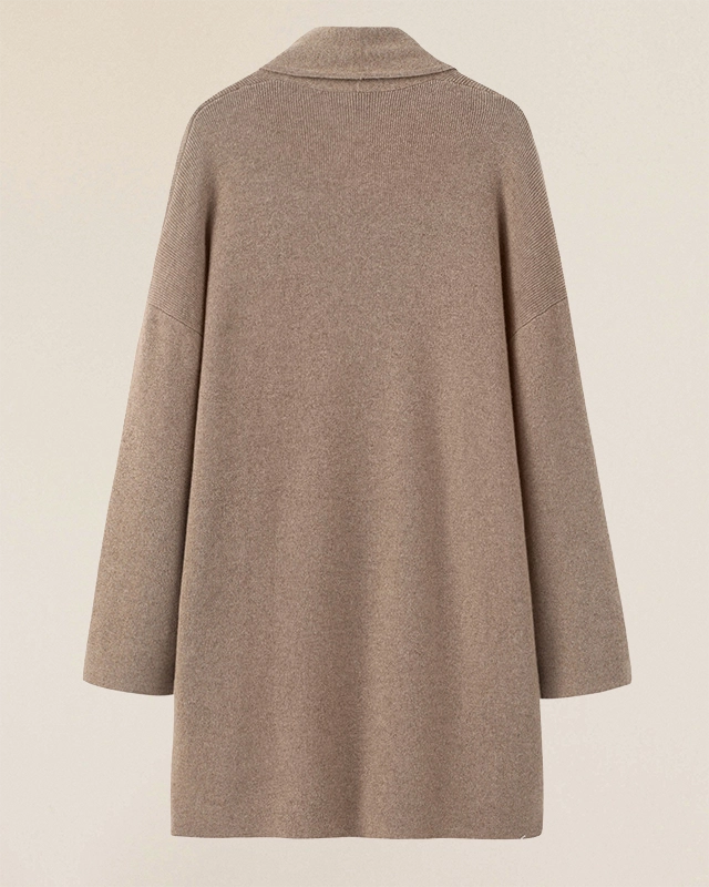 VIONIS·XY Cashmere Cardigan Oatmeal Side Silhouette Flat Lay