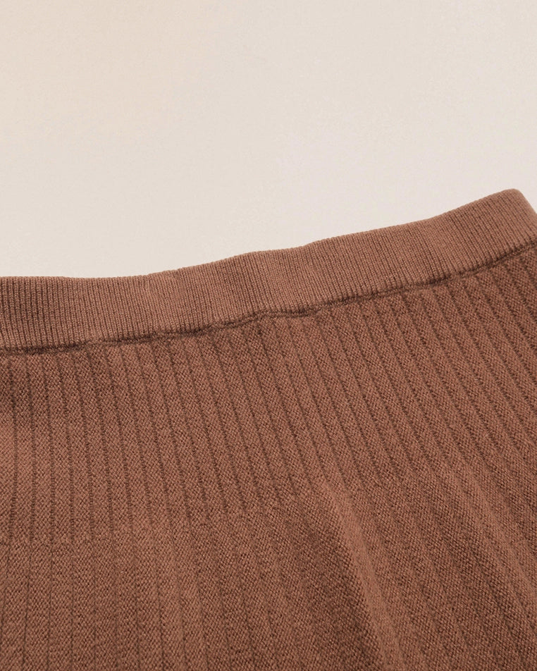 Detail of VIONIS·XY 100% Inner Mongolian cashmere fabric in classic camel, fine knit texture with soft creamy hand feel