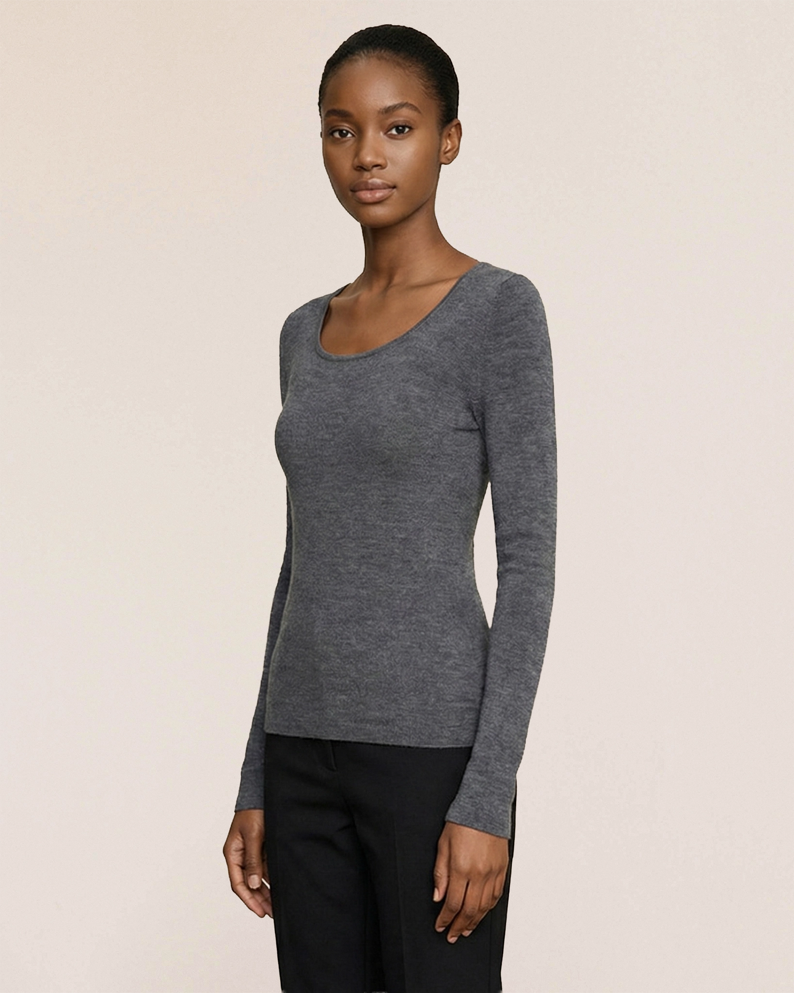 VIONIS·XY 100% Merino Wool Base Layer in Charcoal Grey, front view with clean slim silhouette