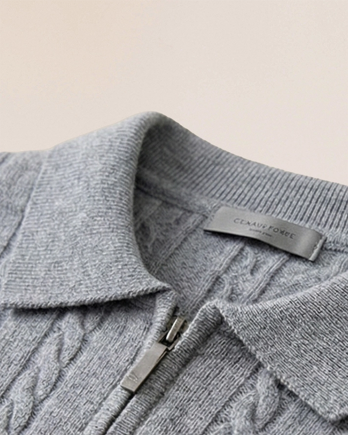 Cable knit structure detail of VIONIS·XY 330g 100% Inner Mongolian Cashmere in Heather Grey