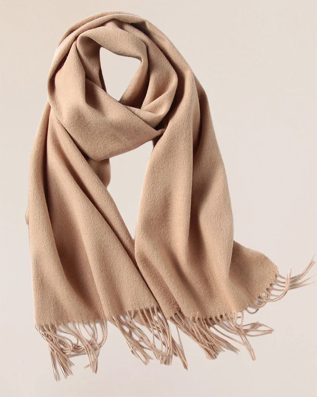 VIONIS·XY 100% Inner Mongolia Cashmere Scarf in - Classic Flat Lay View camel