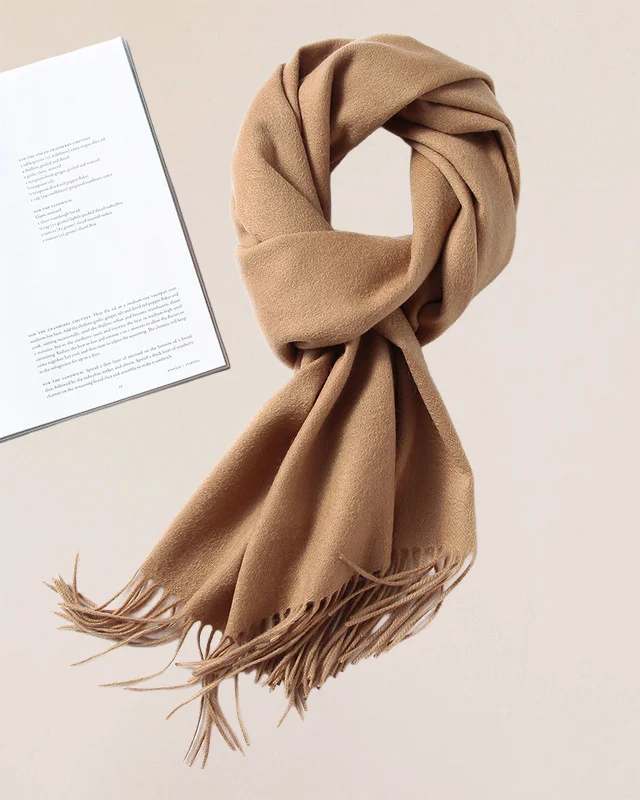VIONIS·XY 100% Inner Mongolia Cashmere Scarf in camel, soft neutral tone with lightweight warmth and clean minimalist style
