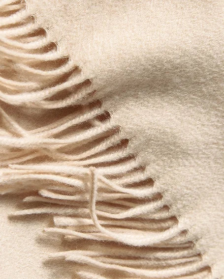 Ecru VIONIS·XY cashmere scarf made from premium Inner Mongolia cashmere, lightweight warmth and refined minimal look