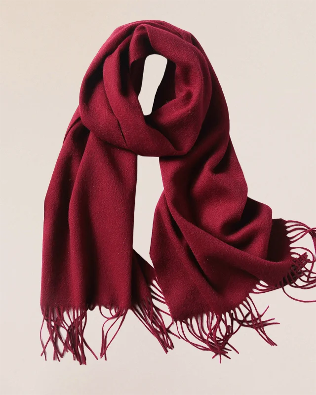VIONIS·XY 100% Inner Mongolia Cashmere Scarf in Bordeaux, deep wine-red tone with lightweight warmth and timeless luxury