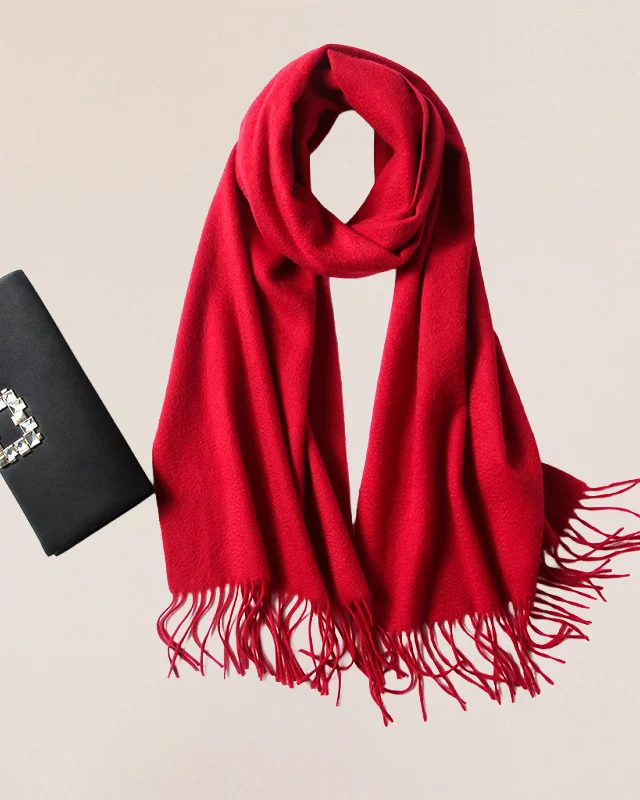 VIONIS·XY 100% Inner Mongolia Cashmere Scarf in Scarlet, vibrant red tone with soft lightweight warmth