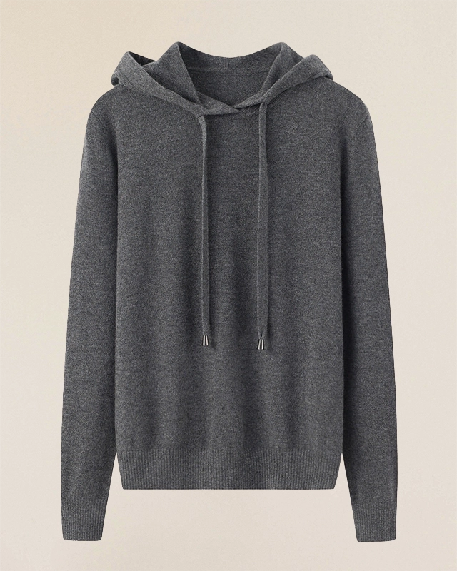 VIONIS·XY charcoal grey cashmere hoodie, crafted from 100% Inner Mongolian cashmere
