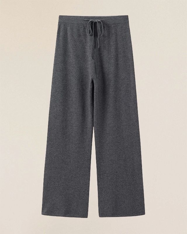 VIONIS·XY charcoal grey cashmere pants, smooth drape and substantial weight
