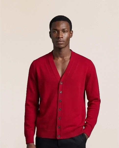 VIONIS·XY 280g Inner Mongolia cashmere cardigan in bordeaux, front view with rich refined tone