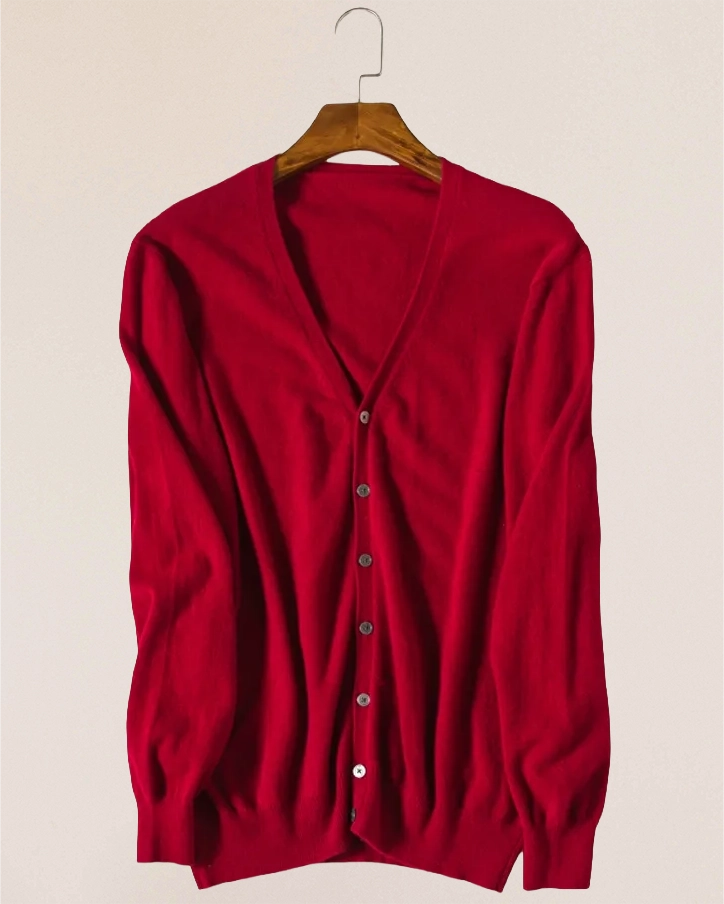 VIONIS·XY bordeaux cashmere cardigan flat lay, color richness shown clearly