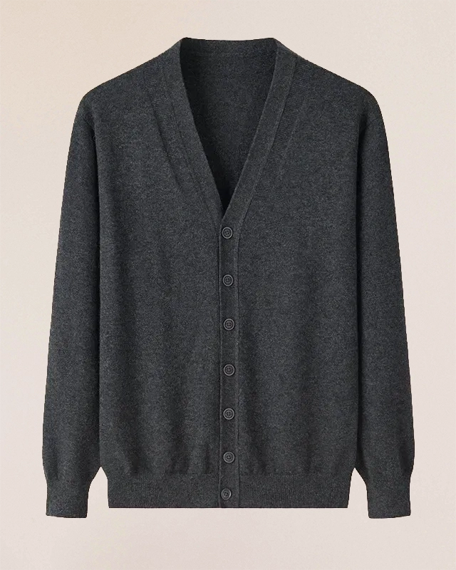 VIONIS·XY charcoal grey cashmere cardigan flat lay, refined everyday luxury staple