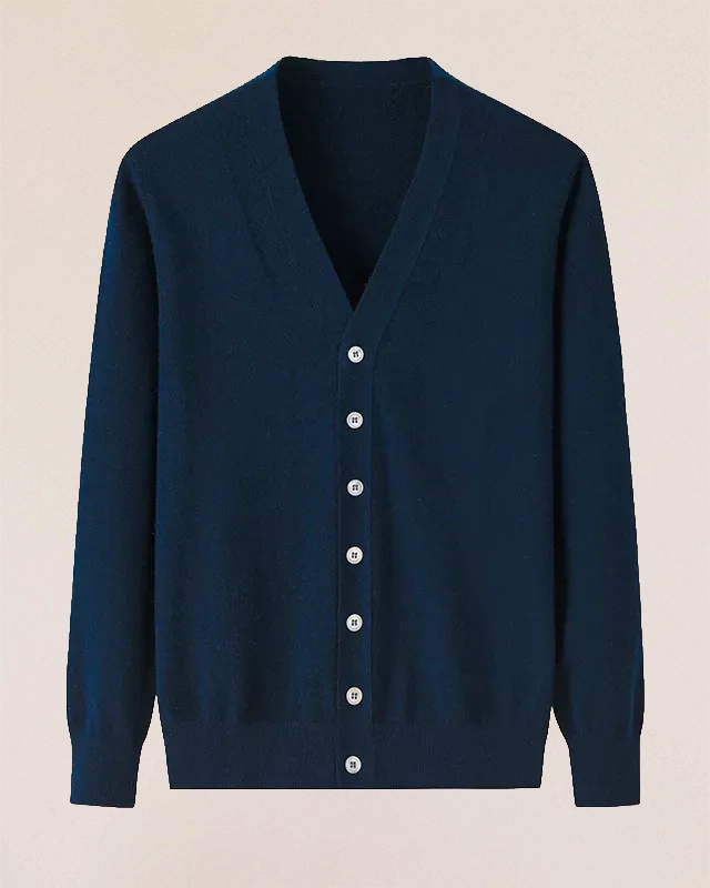 VIONIS·XY slate blue cashmere cardigan flat lay, versatile office layering piece